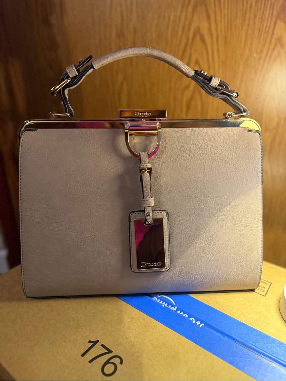 Dune London Taupe Top-Handle Satchel with Gold Hardware